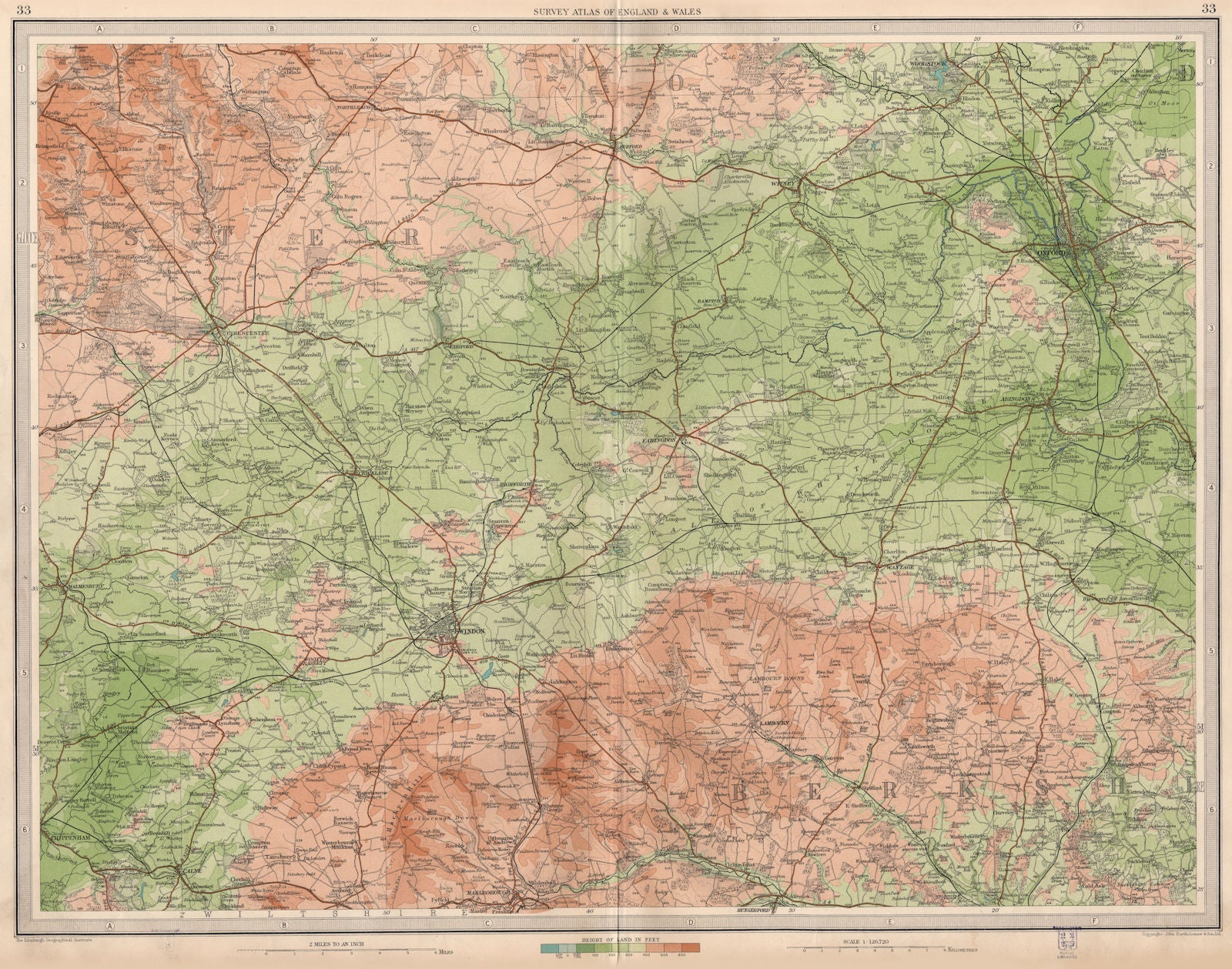 UPPER THAMES VALLEY.Swindon Oxford Berks Downs Cirencester Cotswolds 1939 map